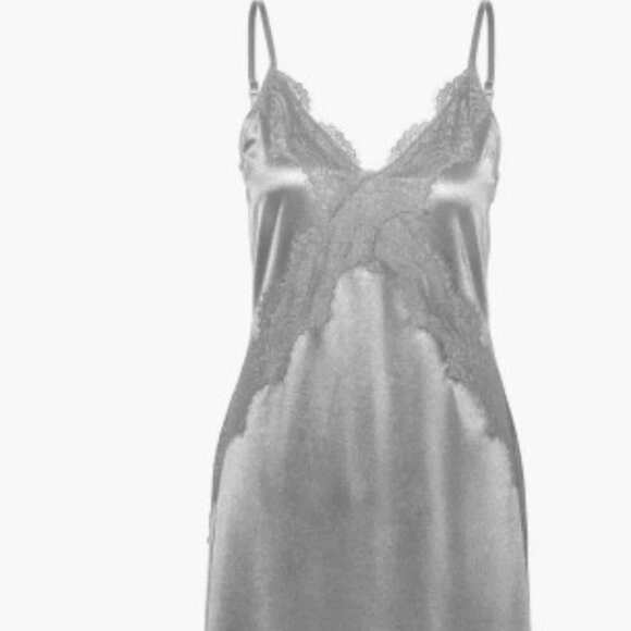 VERO MODA Lace Trim Satin Slipdress Silver L NWT - Picture 2 of 11